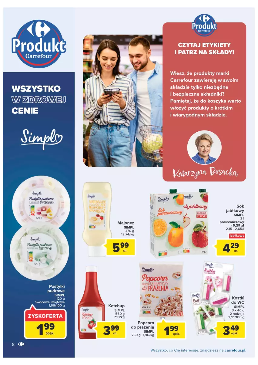 Gazetka promocyjna Carrefour - Gazetka Produkty Carrefour w mądrej cenie - ważna 31.05 do 11.06.2022 - strona 8 - produkty: Ketchup, Majonez, Pastylki, Popcorn, Sok, Sok jabłkowy