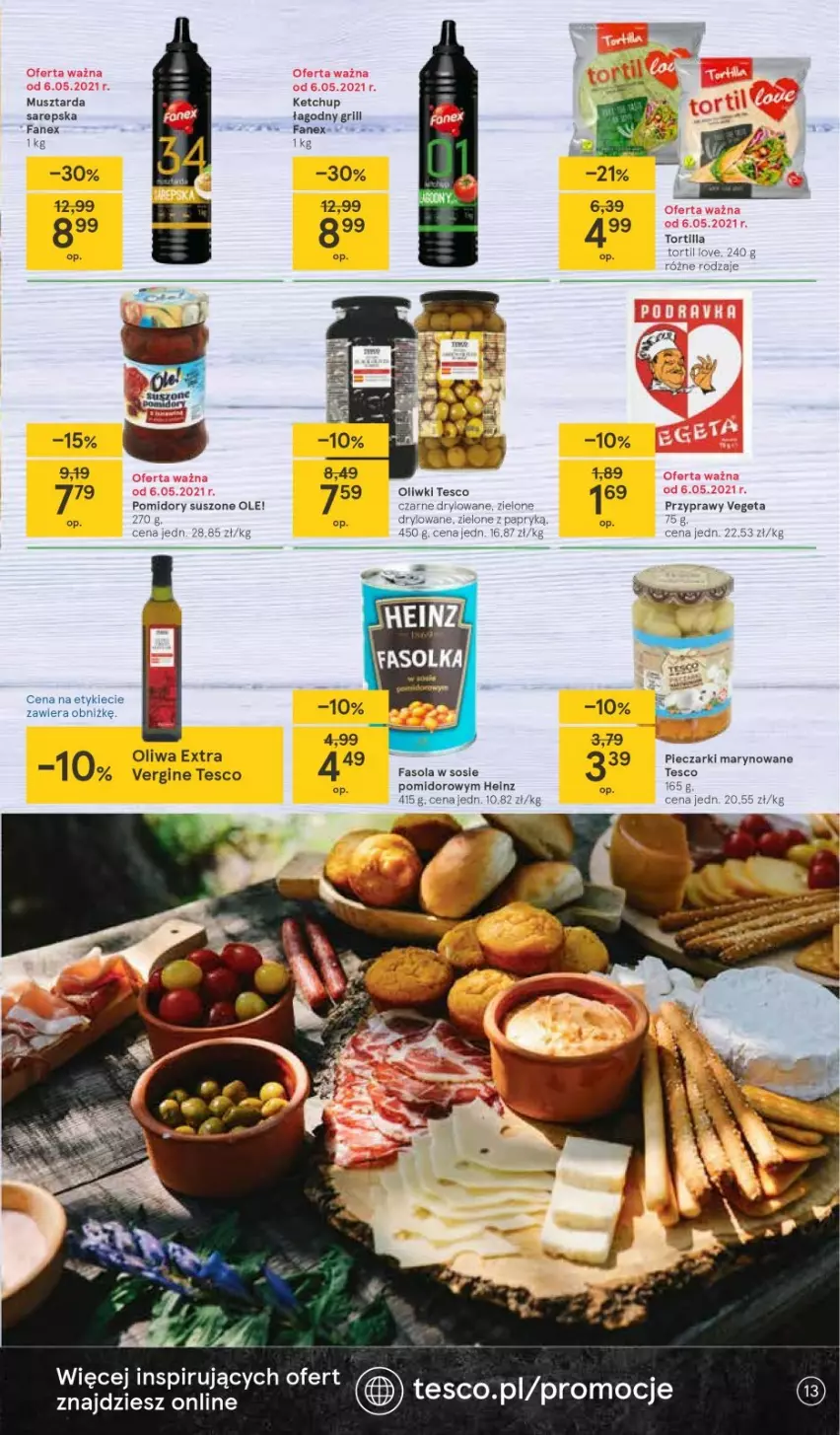 Gazetka promocyjna Tesco - Tesco katalog Ogród - ważna 22.04 do 19.05.2021 - strona 13 - produkty: Fa, Fasola, Gin, Grill, Heinz, Ketchup, Mus, Musztarda, Ole!, Piec, Pomidory, Przyprawy, Sos, Vegeta