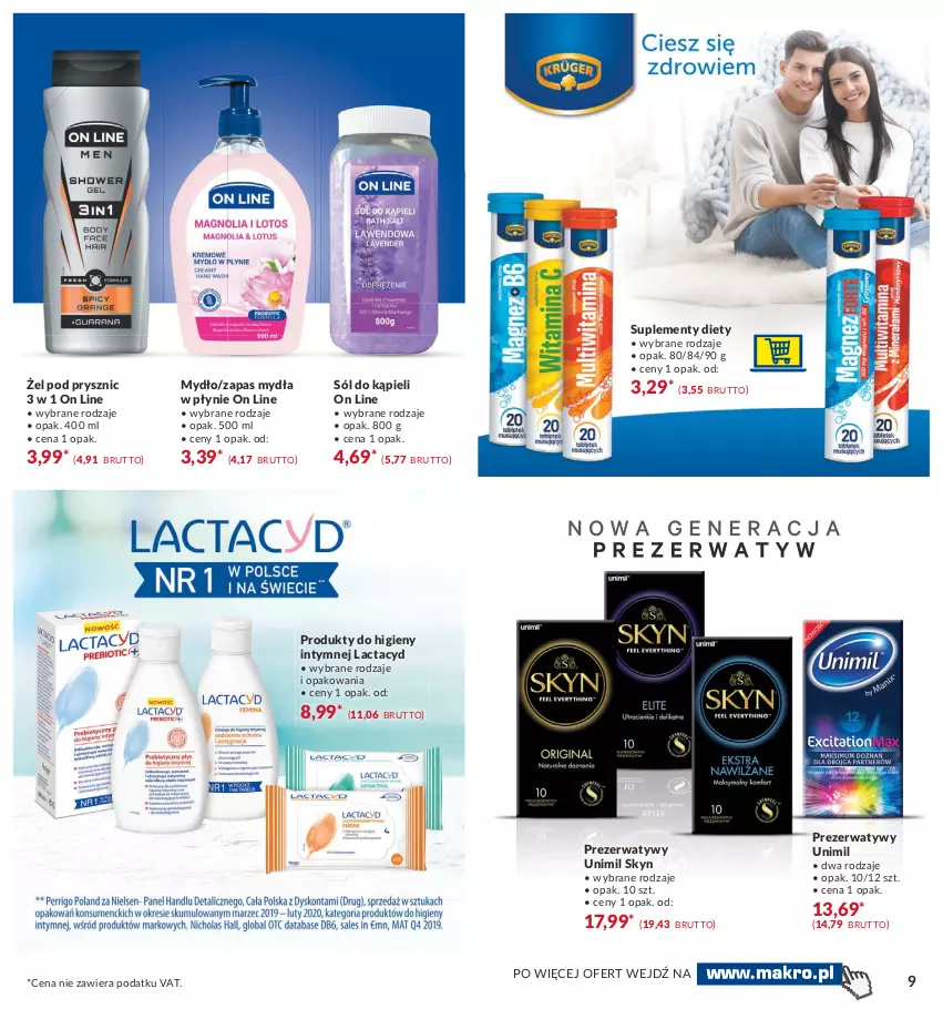 Gazetka promocyjna Makro - [Oferta specjalna] Zimowa pielęgnacja - ważna 09.02 do 22.02.2021 - strona 9 - produkty: Lactacyd, Mydło, Prezerwatyw, Skyn, Sól, Sól do kąpieli, Unimil, Zapas mydła w płynie