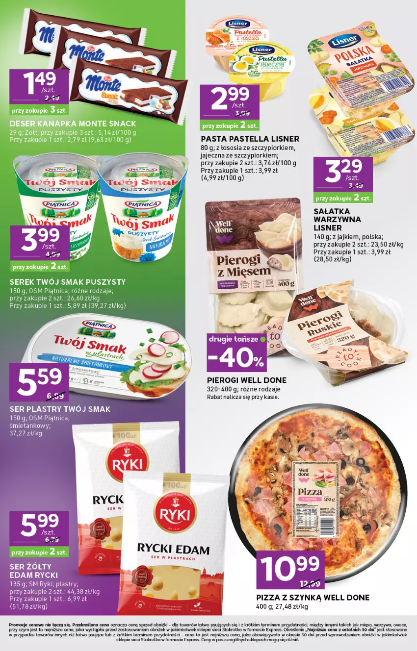 Gazetka promocyjna Stokrotka - Stokrotka Express - ważna 12.03 do 18.03.2026 - strona 4 - produkty: Edam, Lisner, Mięso, Owoce, Pastella, Piątnica, Pierogi, Pizza, Rycki Edam, Sałat, Sałatka, Sałatka warzywna, Ser, Sos
