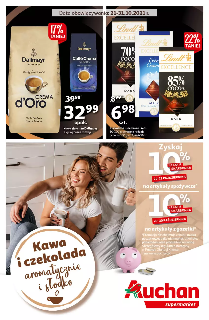 Gazetka promocyjna Auchan - Kawa i czekolada aromatycznie i słodko Supermarkety - ważna 21.10 do 31.10.2021 - strona 1 - produkty: BIC, Dallmayr, Kawa, Kawa ziarnista