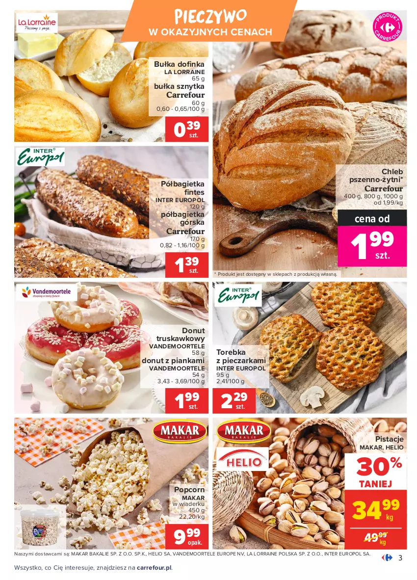 Gazetka promocyjna Carrefour - Gazetka Targi świeżości - ważna 05.07 do 12.07.2021 - strona 3 - produkty: Bagietka, Bułka, Chleb, Donut, Helio, Piec, Pieczarka, Pieczywo, Pistacje, Półbagietka, Popcorn, Torebka