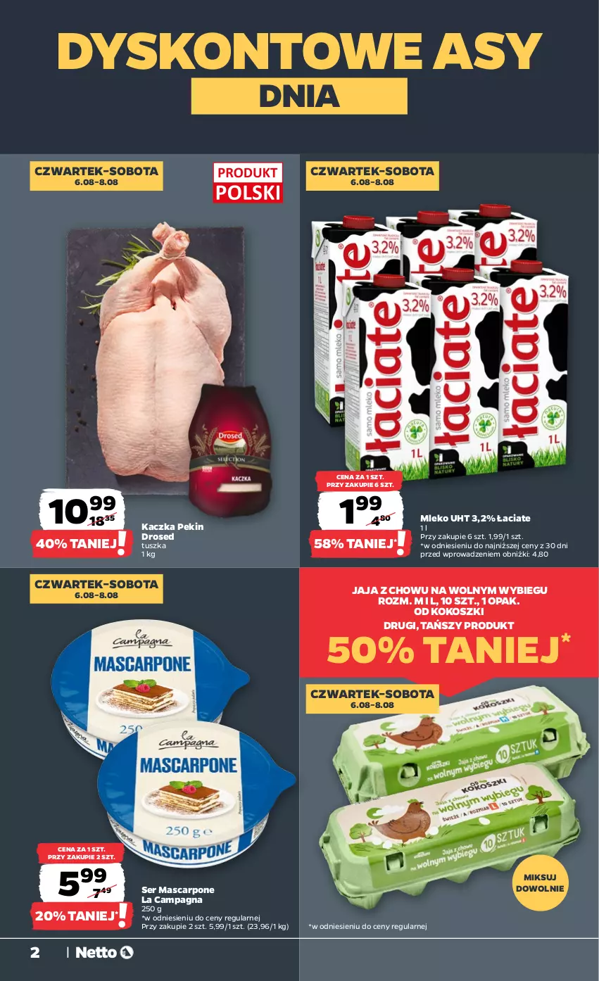 Gazetka promocyjna Netto - Od Czwartku - ważna 06.08 do 08.08.2026 - strona 2 - produkty: Jaja, Kaczka, Kokos, Kosz, Mascarpone, Mleko, Ser, Tusz