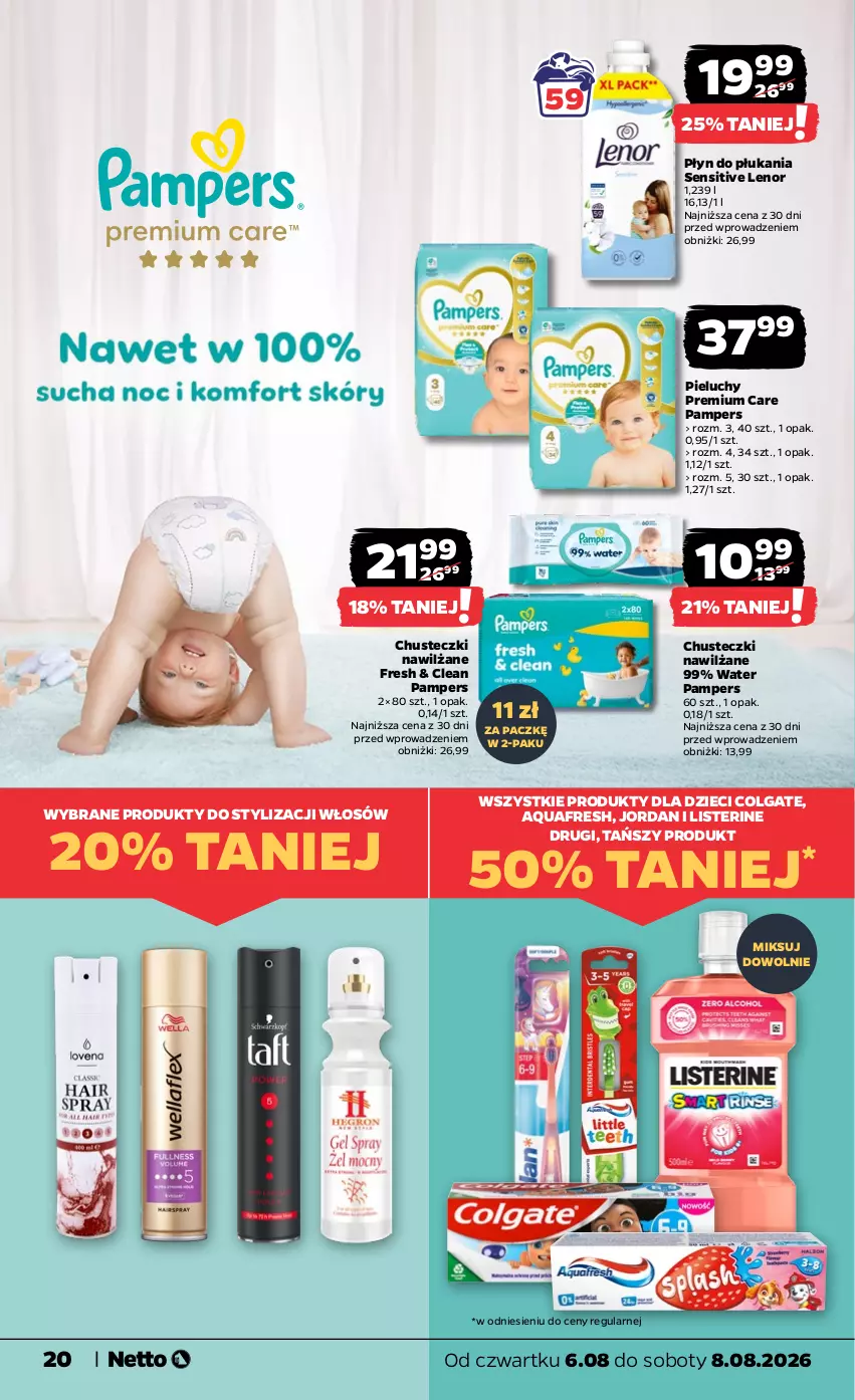 Gazetka promocyjna Netto - Od Czwartku - ważna 06.08 do 08.08.2026 - strona 20 - produkty: Aquafresh, Chusteczki, Colgate, Dzieci, Lenor, LG, Listerine, Pampers, Pieluchy, Płyn do płukania