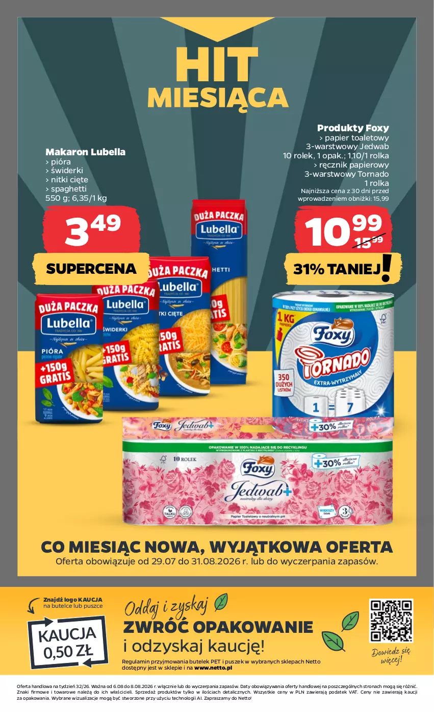 Gazetka promocyjna Netto - Od Czwartku - ważna 06.08 do 08.08.2026 - strona 23 - produkty: Bell, Bella, Foxy, Lubella, Makaron, Papier, Papier toaletowy, Ręcznik, Spaghetti