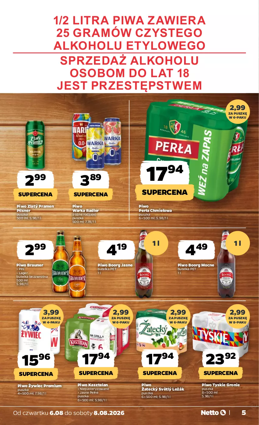Gazetka promocyjna Netto - Od Czwartku - ważna 06.08 do 08.08.2026 - strona 5 - produkty: Braun, Gra, Kasztelan, Perła, Piwa, Piwo, Radler, Tyskie, Warka