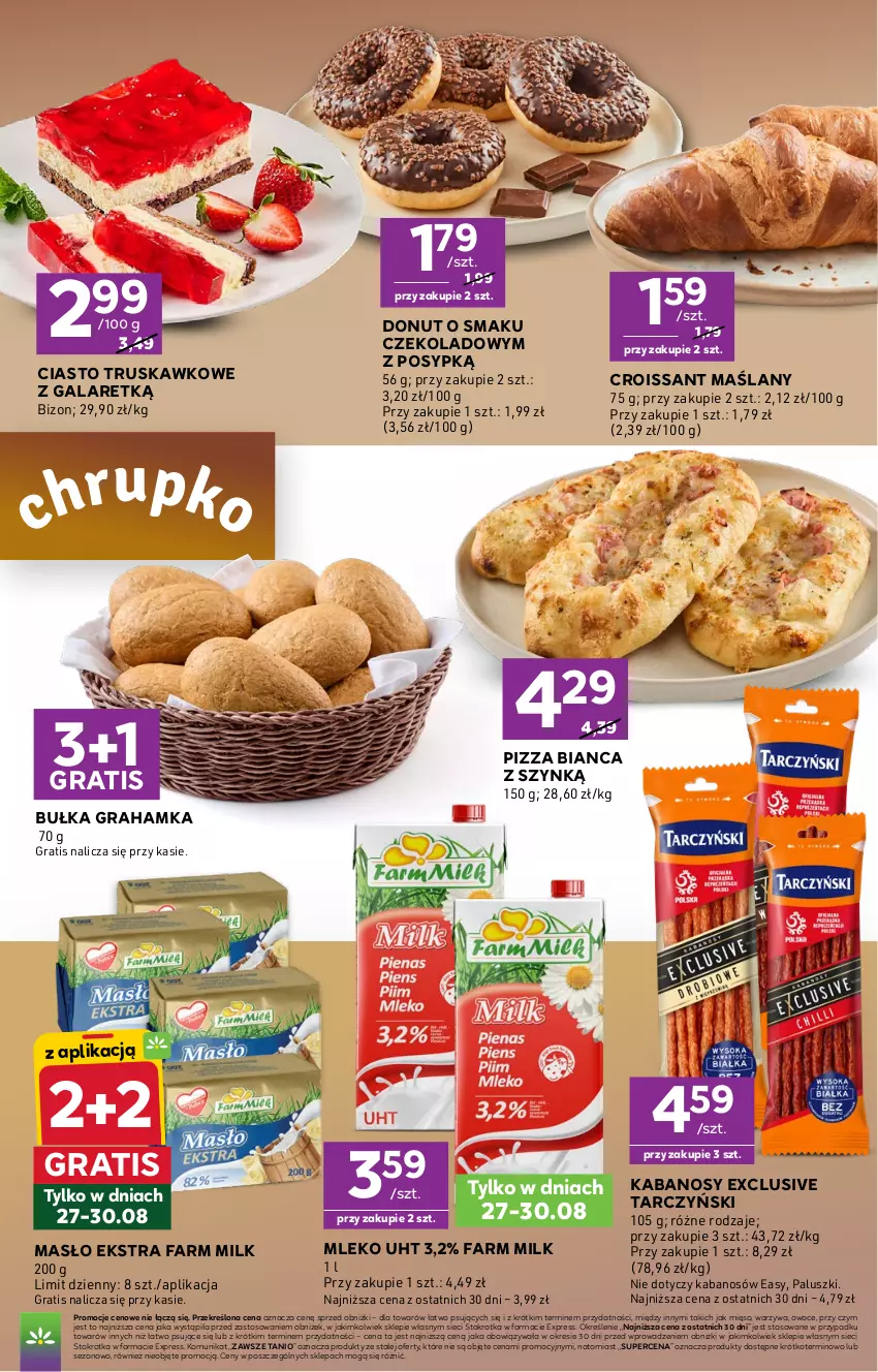 Gazetka promocyjna Stokrotka - Express - ważna 27.08 do 02.09.2026 - strona 3 - produkty: Bułka, Bułka grahamka, Croissant, Donut, Fa, Farm Milk, Gala, Gra, Kabanos, Masło, Mięso, Mleko, Owoce, Pizza, Tarczyński, Warzywa