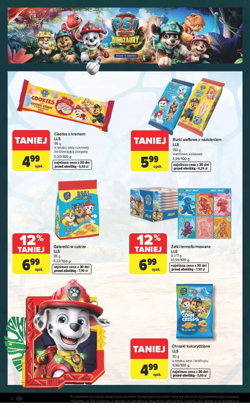 Gazetka promocyjna Carrefour - Gazetka PSI PATROL I DINOZAURY - ważna 30.07 do 22.08.2026 - strona 2 - produkty: Chrupki, Ciastka, Gala, Galaretki, Kakao, Ketchup, Rurki, Ser