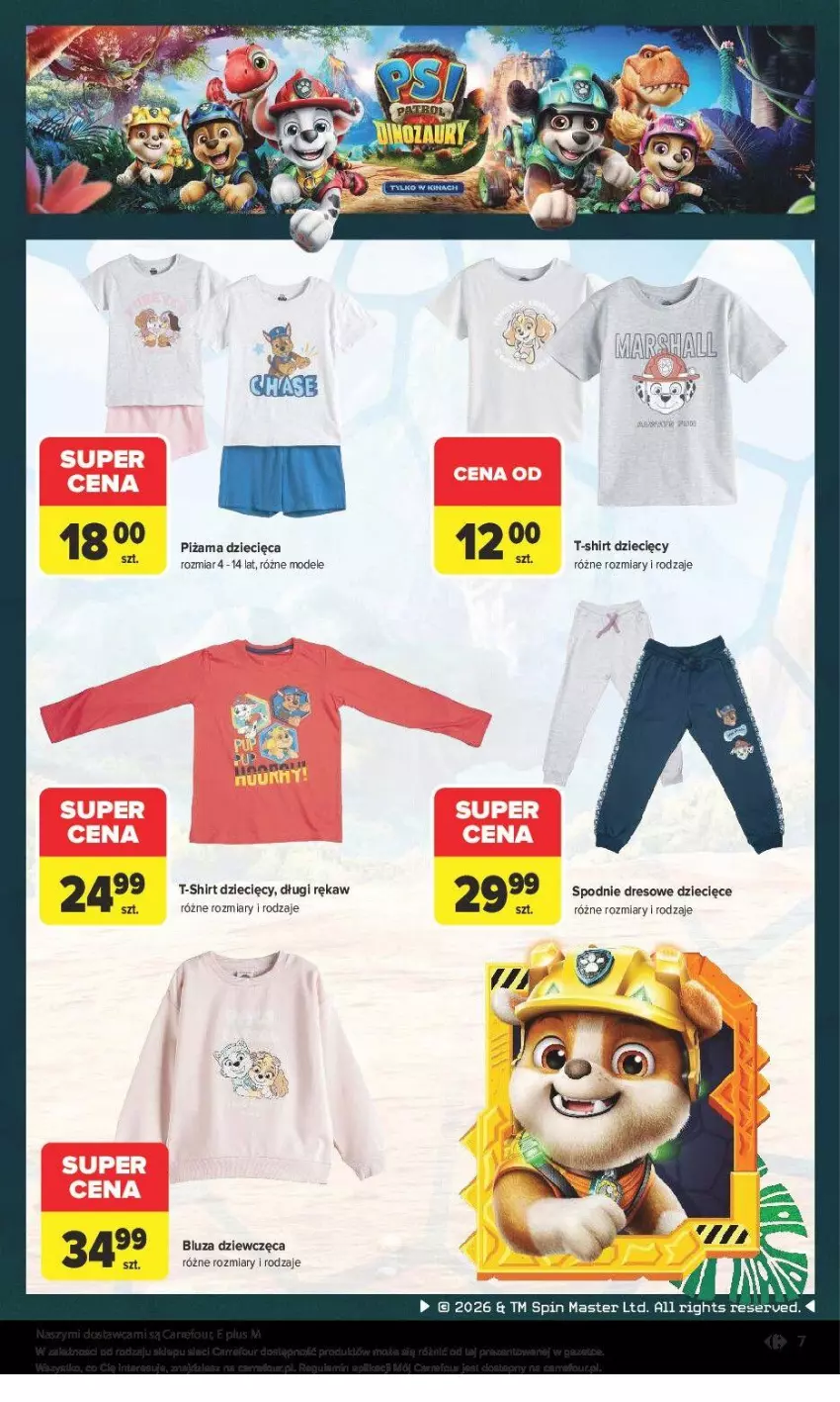 Gazetka promocyjna Carrefour - Gazetka PSI PATROL I DINOZAURY - ważna 30.07 do 22.08.2026 - strona 7 - produkty: Bluza, Dres, Dzieci, Piżama, Ser, Spodnie, Spodnie dresowe, T-shirt