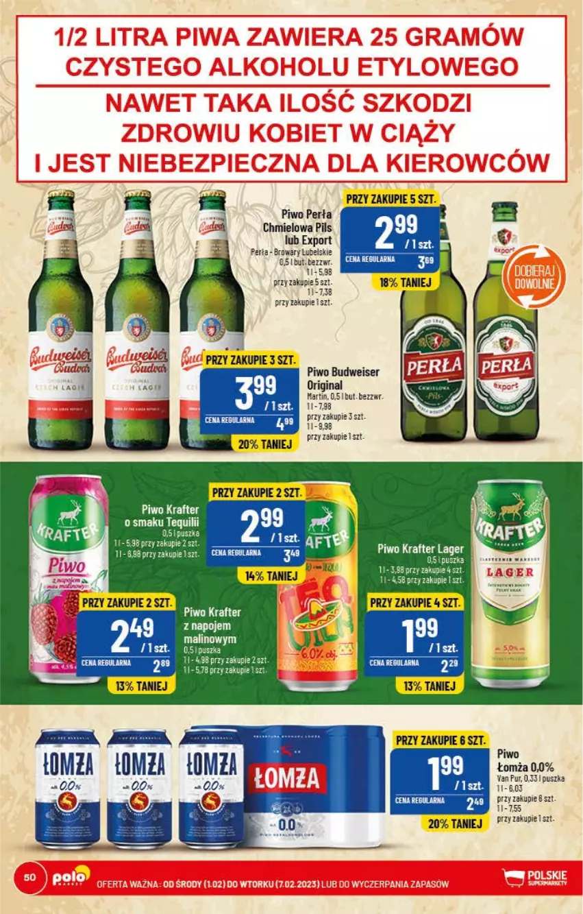 Gazetka promocyjna PoloMarket - Gazetka pomocyjna - ważna 01.02 do 07.02.2023 - strona 50 - produkty: Gin, Napoje, Perła, Piwo, Por, Pur, Ser