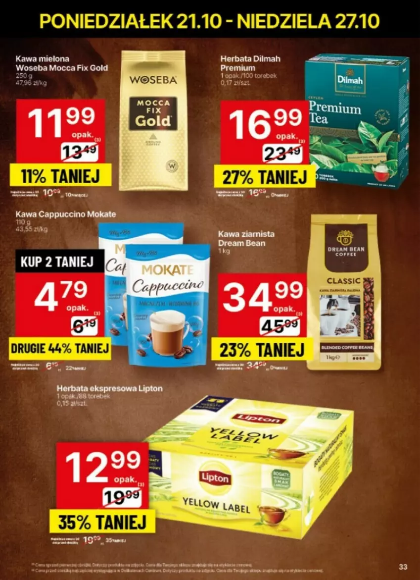 Gazetka promocyjna Delikatesy Centrum - ważna 21.10 do 27.10.2024 - strona 27 - produkty: Cappuccino, Dilmah, Herbata, Mocca Fix Gold, Woseba