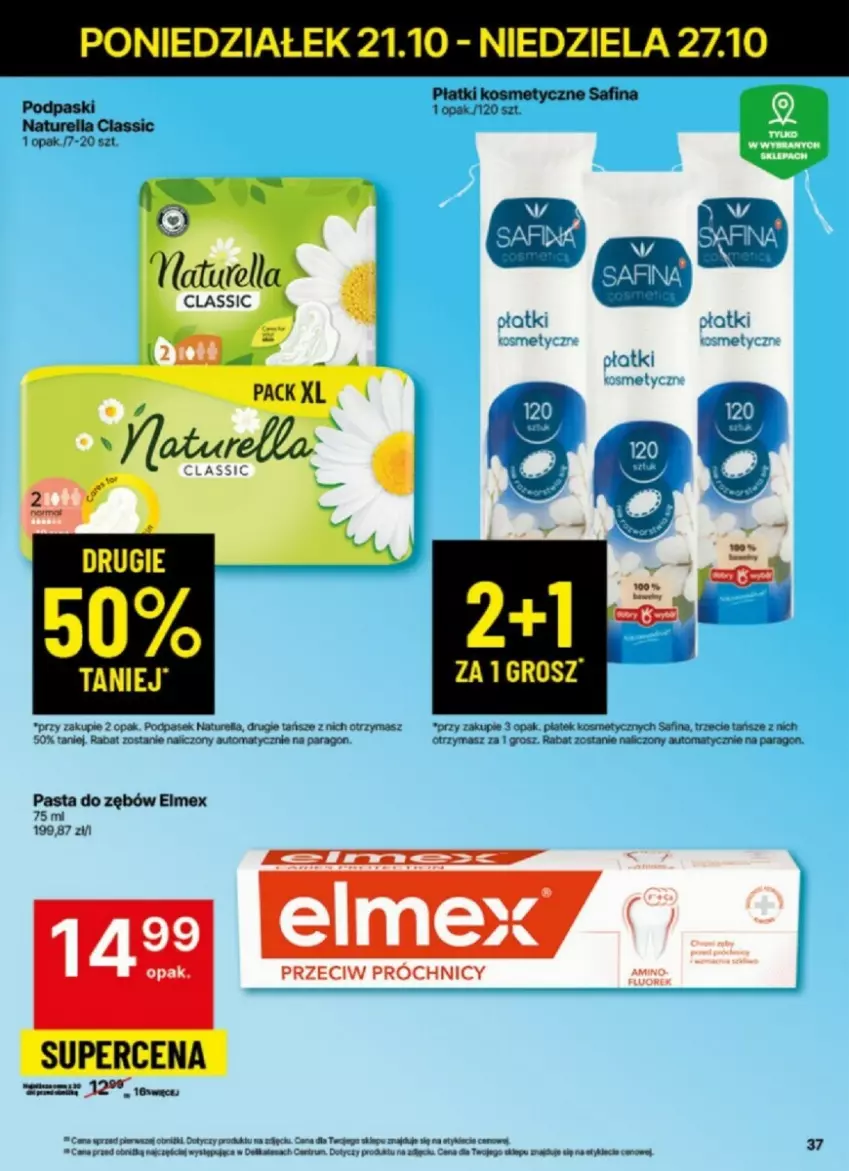 Gazetka promocyjna Delikatesy Centrum - ważna 21.10 do 27.10.2024 - strona 31 - produkty: Elmex, Naturell, Naturella, Pasek, Płatki kosmetyczne, Podpaski, Rum