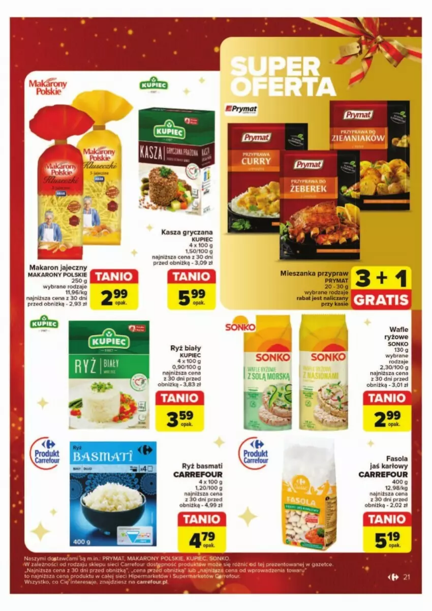 Gazetka promocyjna Carrefour - ważna 02.12 do 07.12.2024 - strona 14 - produkty: Fa, Fasola, Gry, Kasza, Kasza gryczana, Kupiec, Makaron, Piec, Prymat, Ryż, Ryż basmati, Ryż biały, Sonko, Wafle