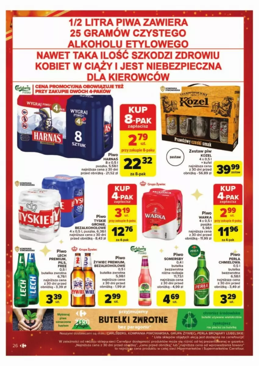 Gazetka promocyjna Carrefour - ważna 02.12 do 07.12.2024 - strona 19 - produkty: Harnaś, Kozel, Perła, Piwo, Somersby, Tyskie, Warka