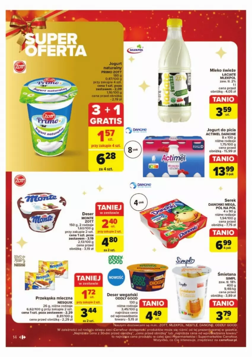 Gazetka promocyjna Carrefour - ważna 02.12 do 07.12.2024 - strona 6 - produkty: Actimel, Danone, Danonki, Deser, Jogurt, Jogurt naturalny, Mleko, Monte, Mus, Nesquik, Ser, Serek, Zott