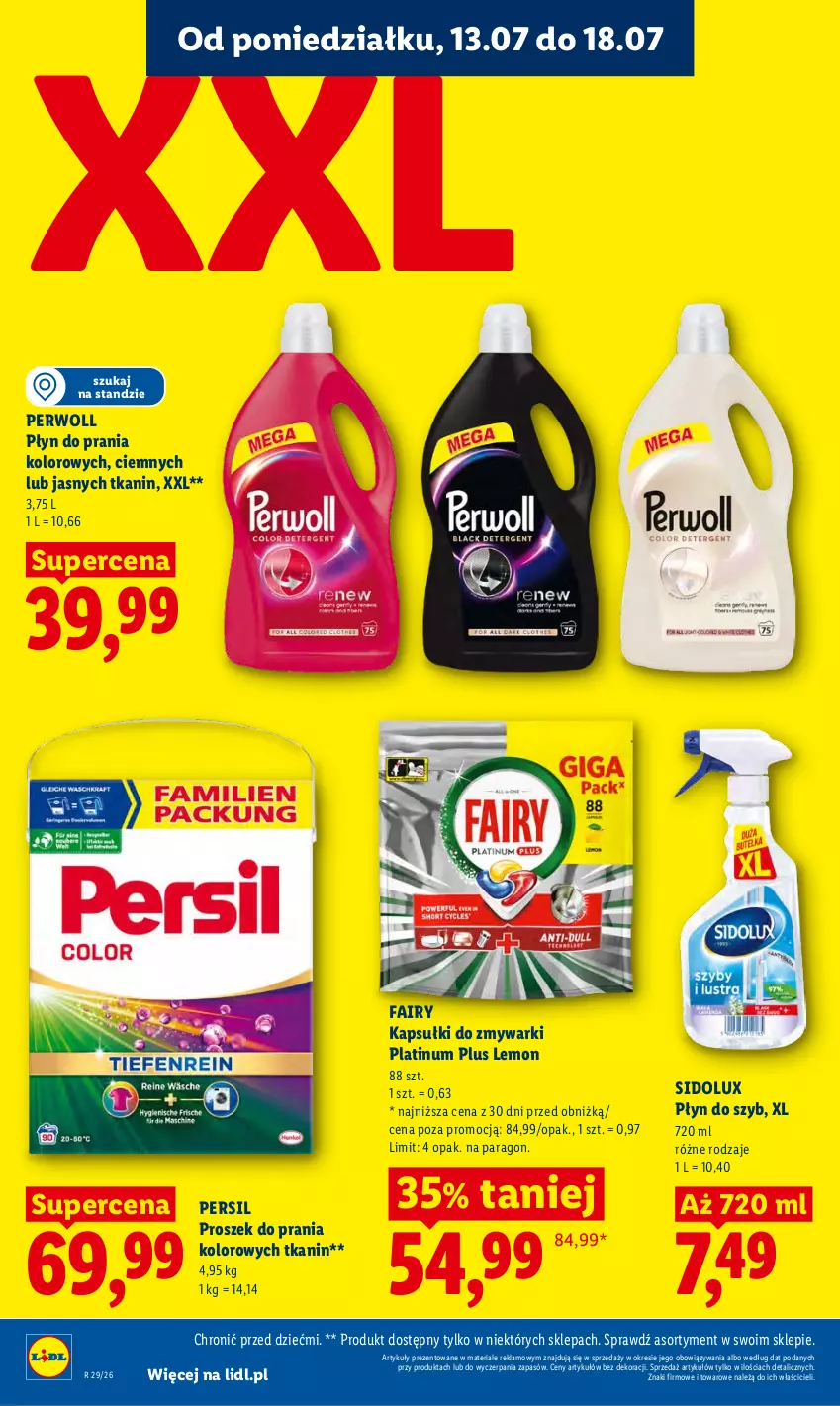 Gazetka promocyjna Lidl - Gazetka ważna od 13.07 do 15.07 - ważna 13.07 do 15.07.2026 - strona 64 - produkty: Fa, Fairy, Persil, Perwoll, Płyn do prania, Płyn do szyb, Proszek do prania, Sidolux, Zmywarki