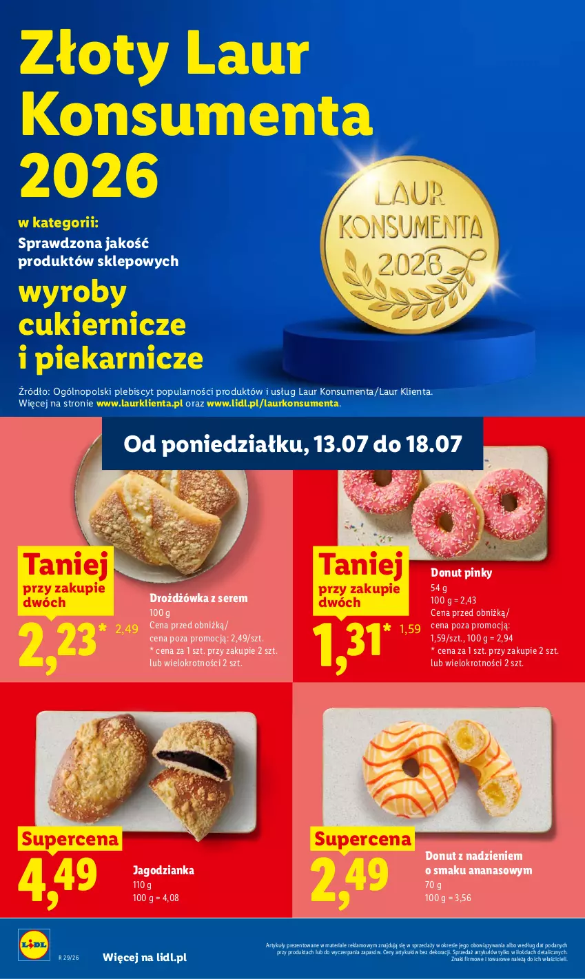 Gazetka promocyjna Lidl - Gazetka ważna od 13.07 do 15.07 - ważna 13.07 do 15.07.2026 - strona 66 - produkty: Ananas, Cukier, Donut, Jagodzianka, Laur, Ser