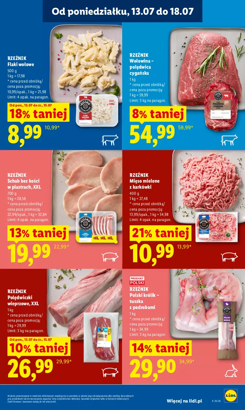 Gazetka promocyjna Lidl - Gazetka ważna od 13.07 do 15.07 - ważna 13.07 do 15.07.2026 - strona 71 - produkty: Flaki, Flaki wołowe, Królik, Mięso, Mięso mielone, Polędwica, Schab bez kości, Tusz, Wołowina