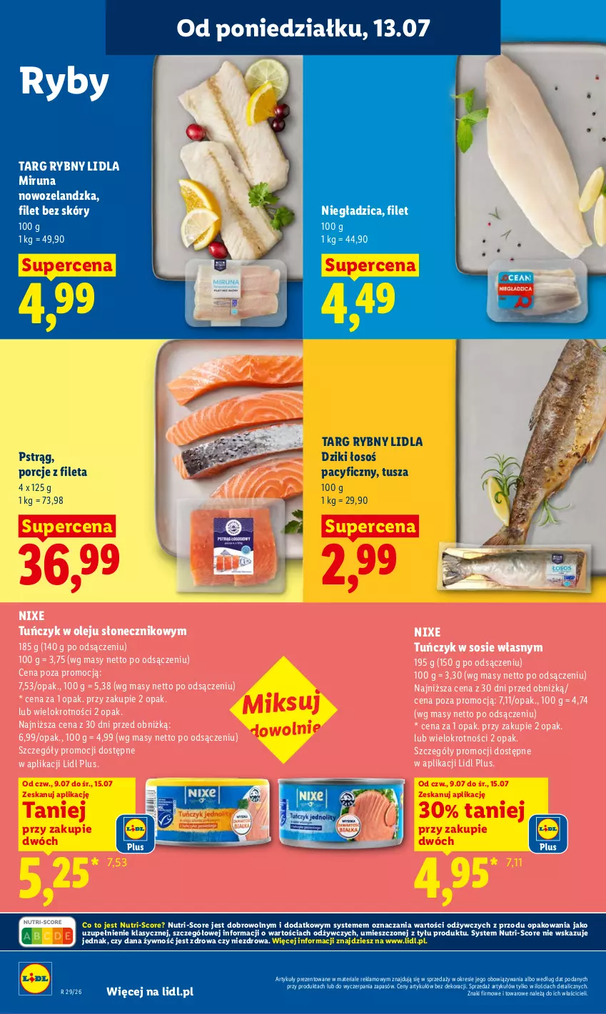 Gazetka promocyjna Lidl - Gazetka ważna od 13.07 do 15.07 - ważna 13.07 do 15.07.2026 - strona 74 - produkty: Miruna, Olej, Por, Pstrąg, Sos, Tuńczyk, Tusz