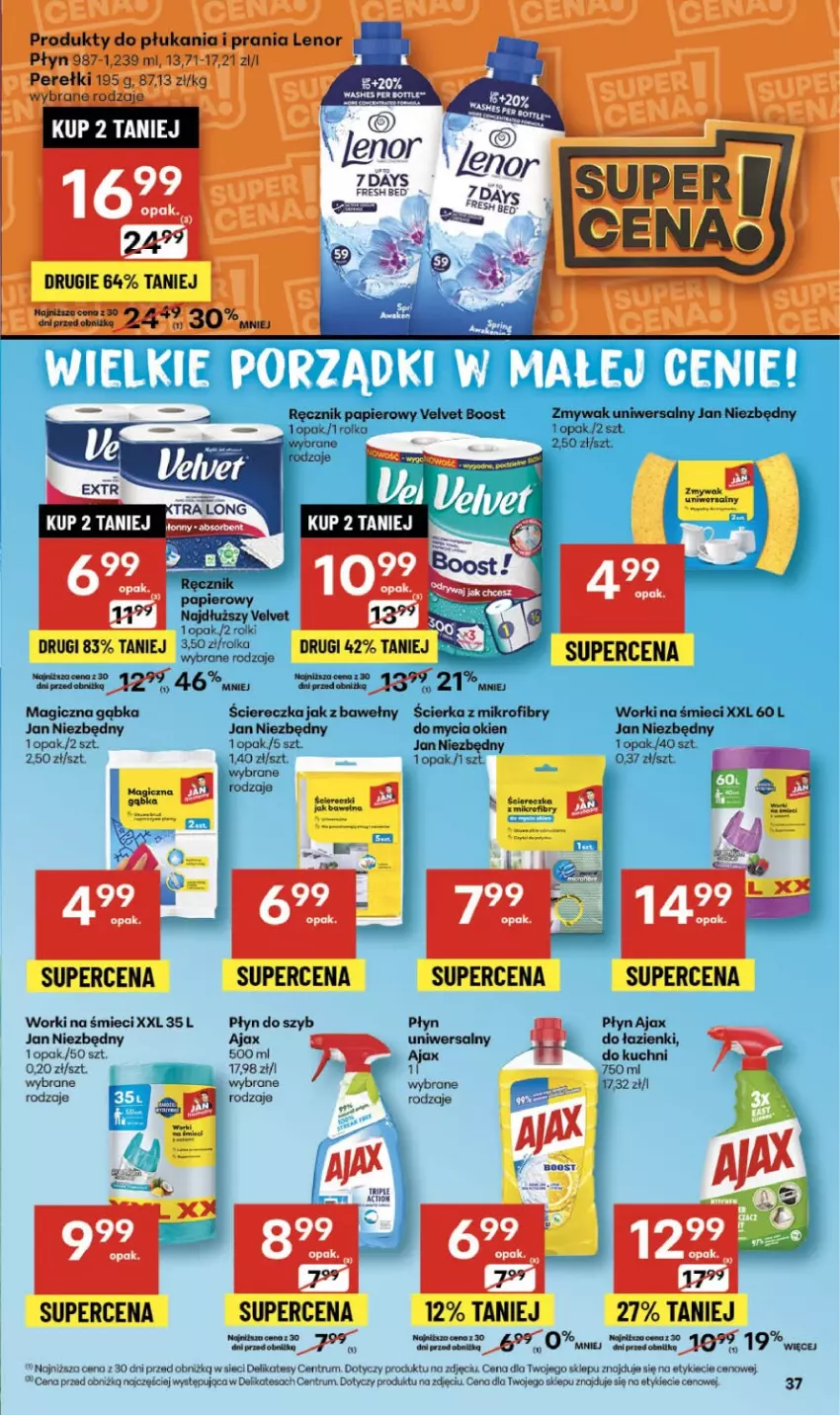 Gazetka promocyjna Delikatesy Centrum - Franczyza DC47 Czwartek - ważna 20.11 do 26.11.2025 - strona 37 - produkty: Ajax, Jan Niezbędny, Noż, Papier, Płyn do szyb, Rolki, Rum, Velvet, Wełna, Worki na śmiec, Worki na śmieci