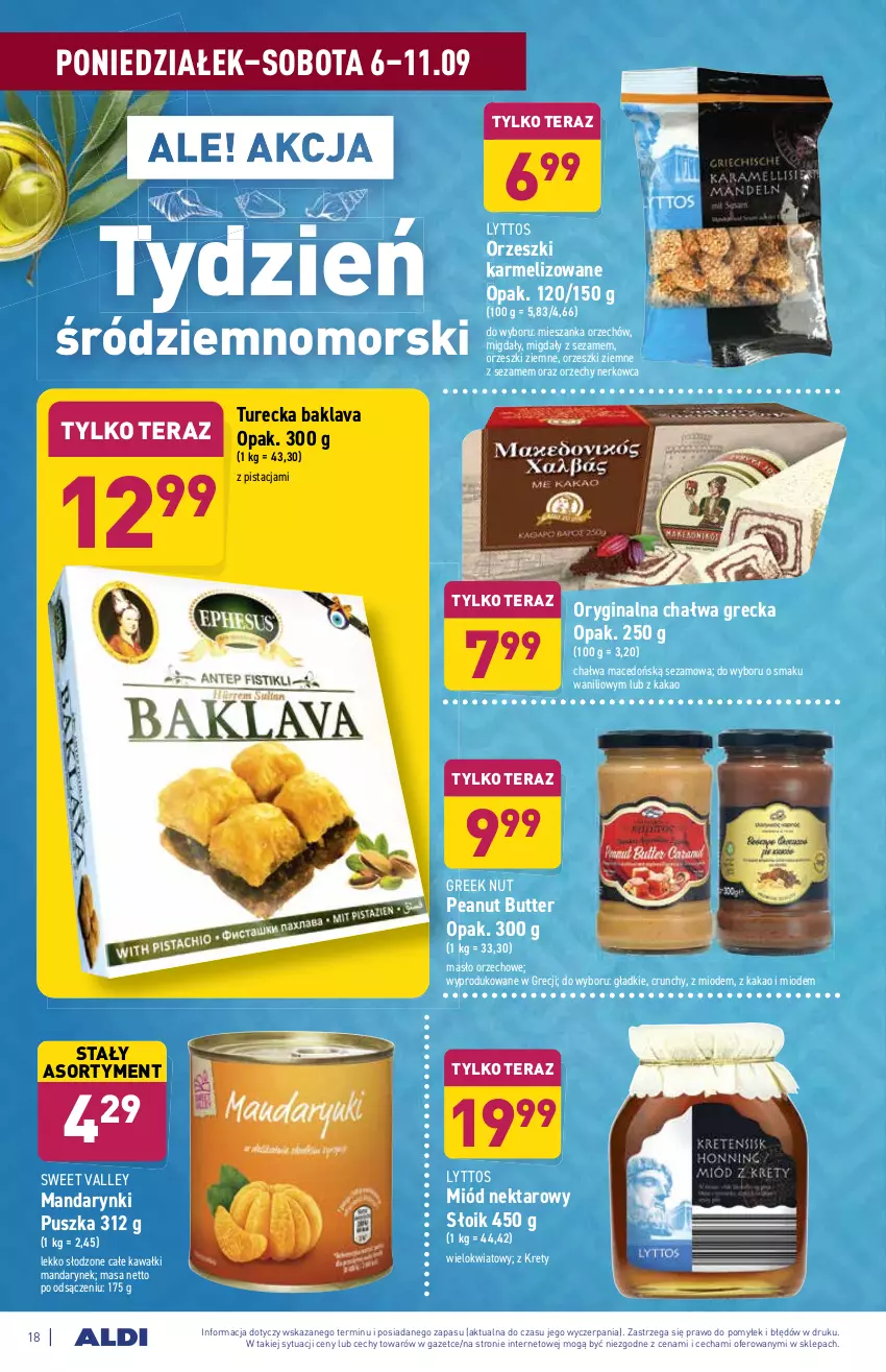 Gazetka promocyjna Aldi - SUPER SMACZNE OKAZJE - ważna 06.09 do 11.09.2021 - strona 18 - produkty: Chałwa, Gin, Kakao, Kawa, Kret, Mandarynki, Masło, Masło orzechowe, Migdały, Miód, Nektar, Orzeszki, Orzeszki ziemne, Sezam, Tera