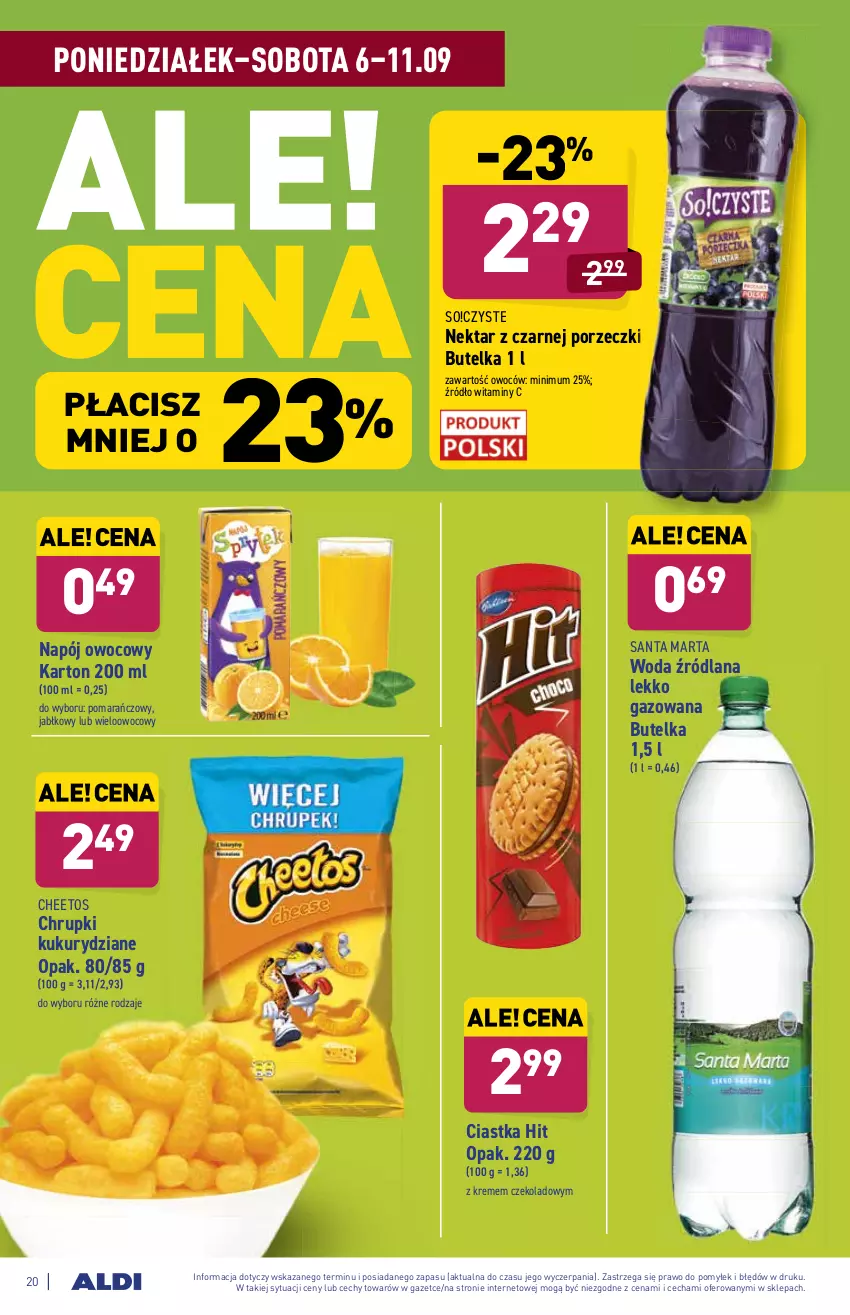 Gazetka promocyjna Aldi - SUPER SMACZNE OKAZJE - ważna 06.09 do 11.09.2021 - strona 20 - produkty: Cheetos, Chrupki, Ciastka, LANA, Napój, Nektar, Por, Woda