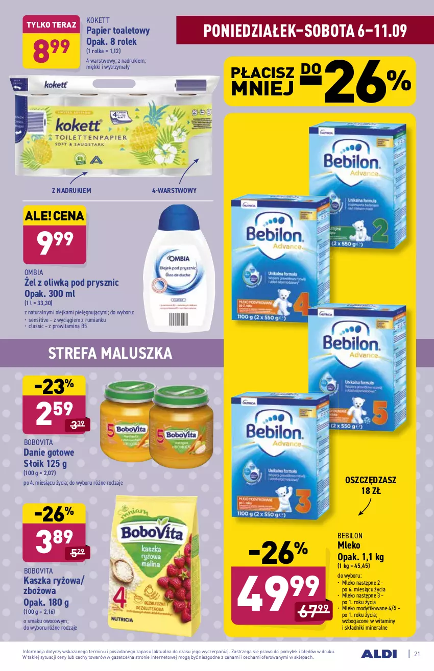 Gazetka promocyjna Aldi - SUPER SMACZNE OKAZJE - ważna 06.09 do 11.09.2021 - strona 21 - produkty: BoboVita, Danie gotowe, Fa, Mleko, Mleko modyfikowane, O nas, Olej, Papier, Papier toaletowy, Rum, Ryż, Tera