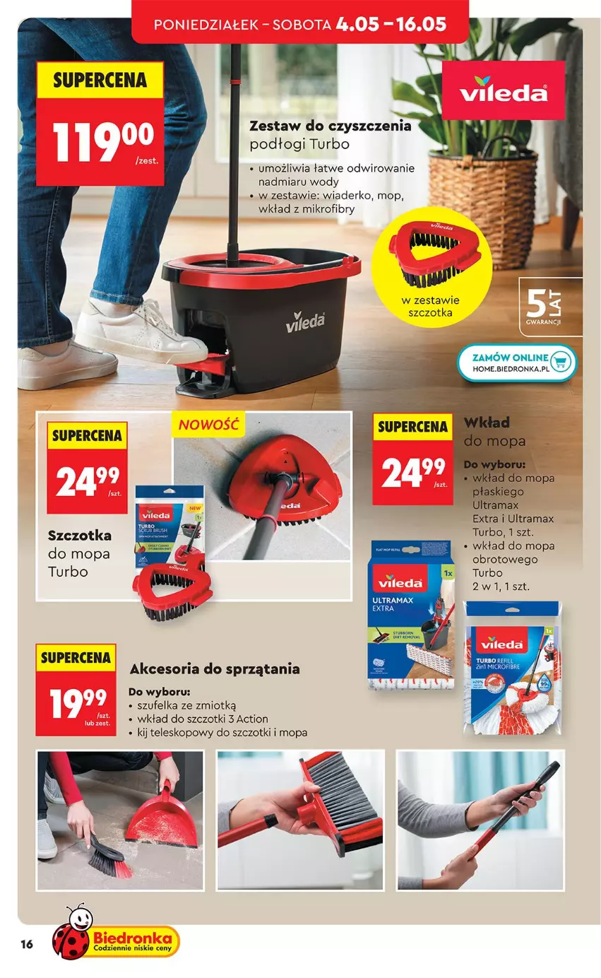 Gazetka promocyjna Biedronka - Okazje Tygodnia - ważna 04.05 do 16.05.2026 - strona 16 - produkty: Mop, Mus, Rama, Szczotka, Szufelka, Teleskop, Wkład do mopa
