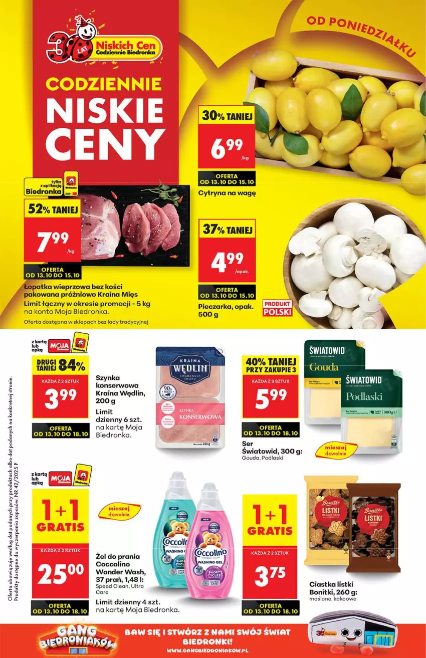 Gazetka promocyjna Biedronka - Od poniedziałku 13.10 - ważna 13.10 do 18.10.2025 - strona 1 - produkty: Bonitki, Ciastka, Coccolino, Gouda, Kakao, Kret, Podlaski, Ser, Sos