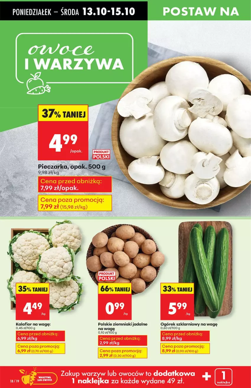 Gazetka promocyjna Biedronka - Od poniedziałku 13.10 - ważna 13.10 do 18.10.2025 - strona 18 - produkty: Kalafior, Klej, Ogórek, Piec, Pieczarka, Ziemniaki