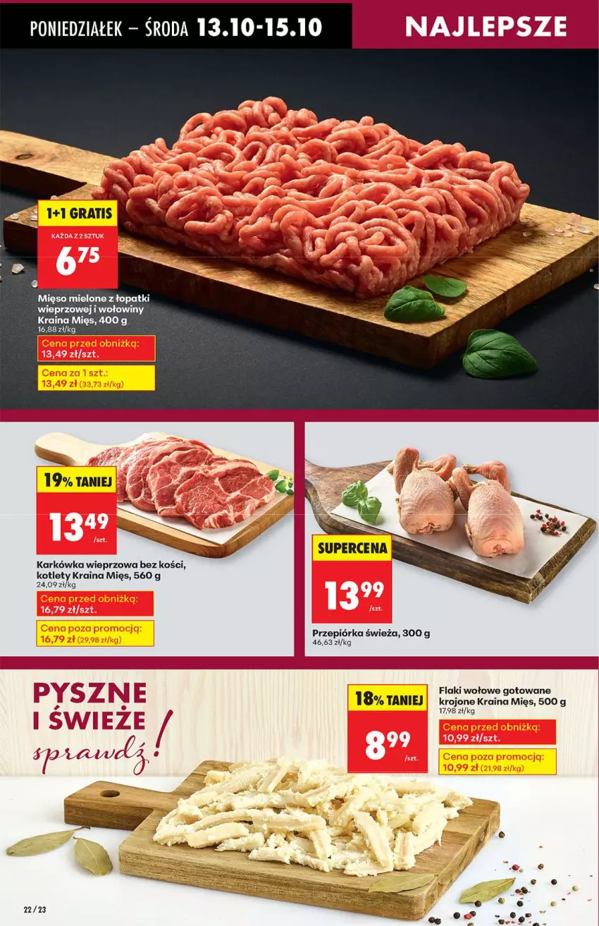 Gazetka promocyjna Biedronka - Od poniedziałku 13.10 - ważna 13.10 do 18.10.2025 - strona 22 - produkty: Flaki, Flaki wołowe, Gra, Karkówka wieprzowa, Kotlet, Mięso, Mięso mielone, Mięso mielone z łopatki wieprzowej, Przepiórka
