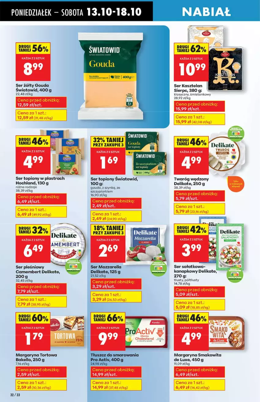 Gazetka promocyjna Biedronka - Od poniedziałku 13.10 - ważna 13.10 do 18.10.2025 - strona 32 - produkty: Camembert, Gouda, Hochland, Kasztelan, Margaryna, Mozzarella, Sałat, Ser, Ser Kasztelan, Ser pleśniowy, Ser topiony, Smakowita, Top, Twaróg