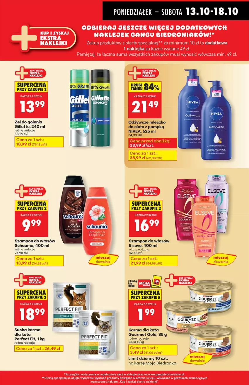 Gazetka promocyjna Biedronka - Od poniedziałku 13.10 - ważna 13.10 do 18.10.2025 - strona 39 - produkty: Booster, Elseve, Gillette, Gourmet Gold, Gra, Mleczko, Mleczko do ciała, Nivea, Schauma, Sucha karma, Szampon
