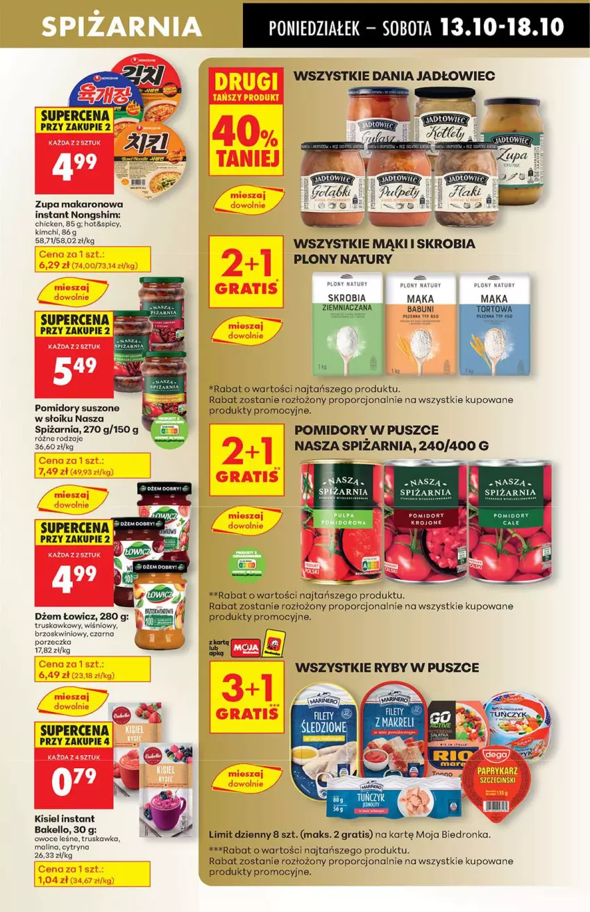 Gazetka promocyjna Biedronka - Od poniedziałku 13.10 - ważna 13.10 do 18.10.2025 - strona 43 - produkty: Babuni, Dżem, Gra, Kisiel, Mąka, Makaron, Owoce, Pomidory, Pomidory krojone, Por, Zupa