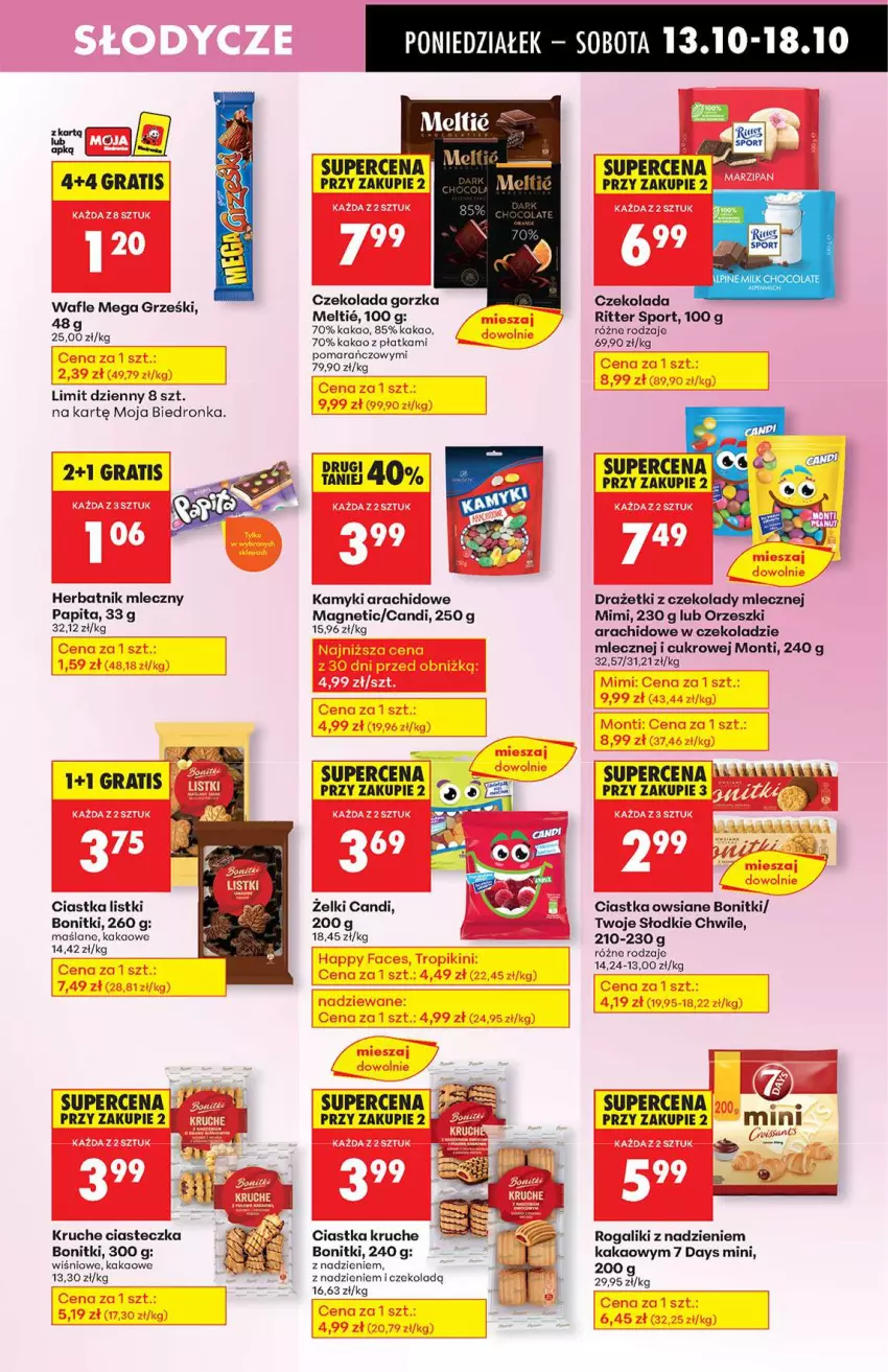 Gazetka promocyjna Biedronka - Od poniedziałku 13.10 - ważna 13.10 do 18.10.2025 - strona 47 - produkty: 7 Days, Bonitki, Ciastka, Ciastka owsiane, Czekolada, Czekolada gorzka, Gra, Grześki, Kakao, Kamyki arachidowe, Orzeszki, Por, Ritter Sport, Rogal, Sport