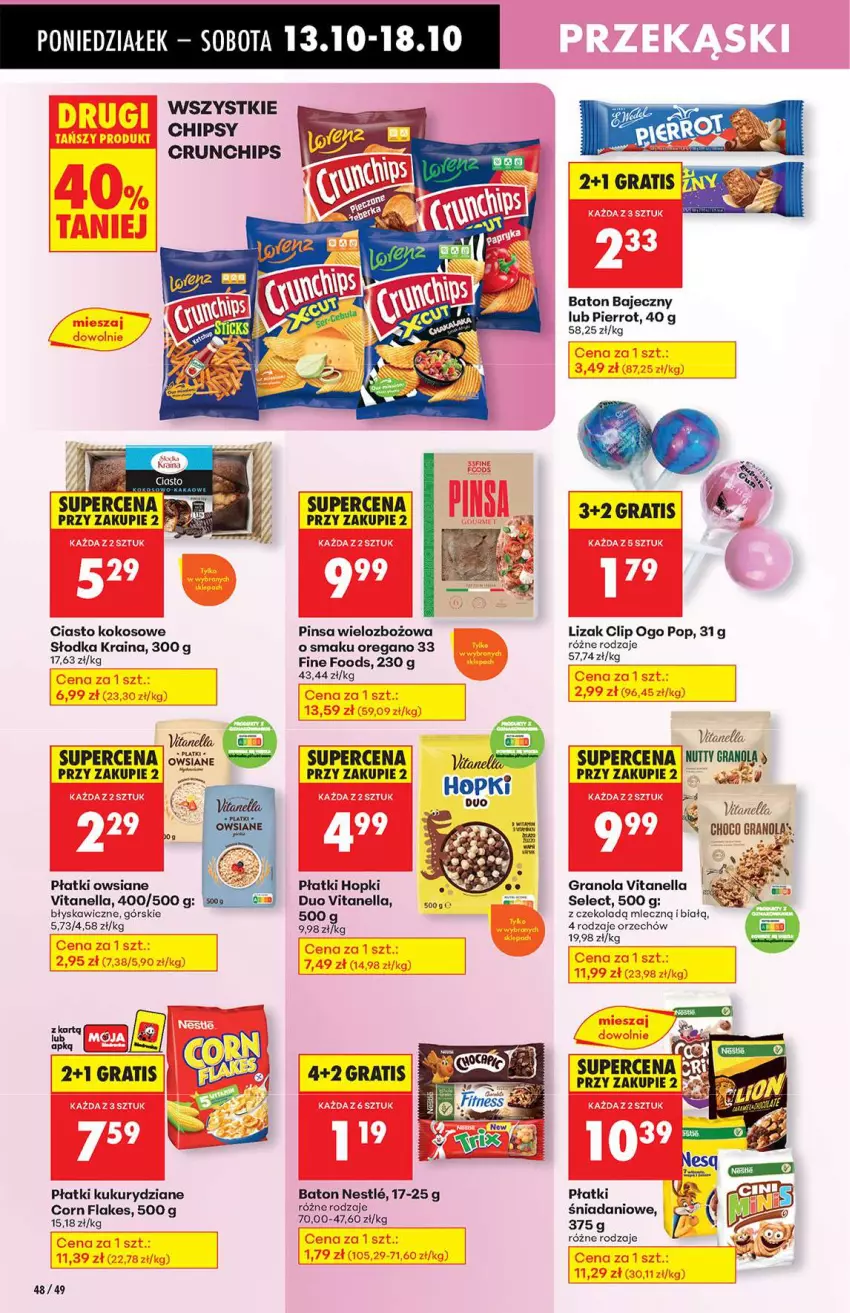 Gazetka promocyjna Biedronka - Od poniedziałku 13.10 - ważna 13.10 do 18.10.2025 - strona 48 - produkty: Baton, Chipsy, Corn flakes, Crunchips, Fa, Gra, Granola, Kokos, Płatki owsiane