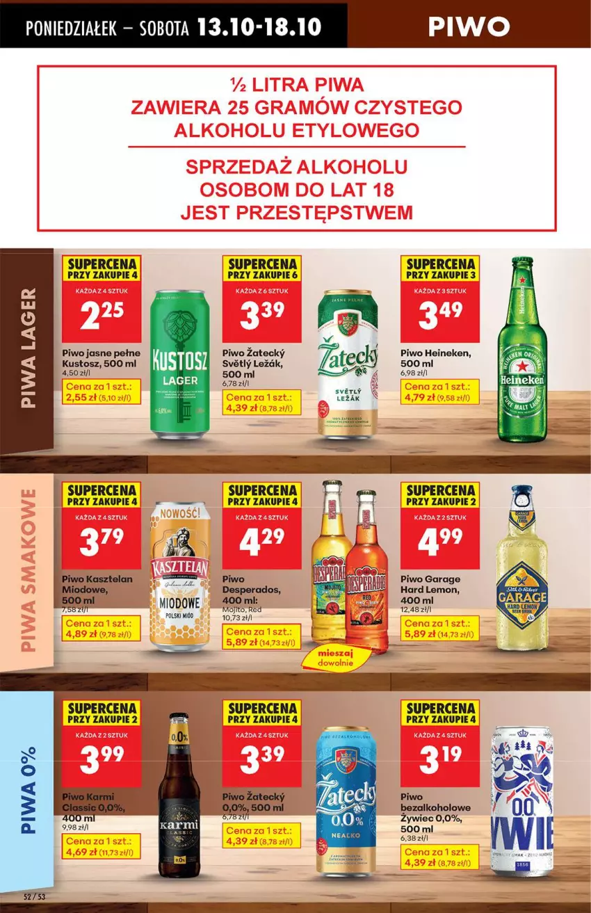 Gazetka promocyjna Biedronka - Od poniedziałku 13.10 - ważna 13.10 do 18.10.2025 - strona 52 - produkty: Desperados, Heineken, Miód, Piwa, Piwo, Piwo jasne
