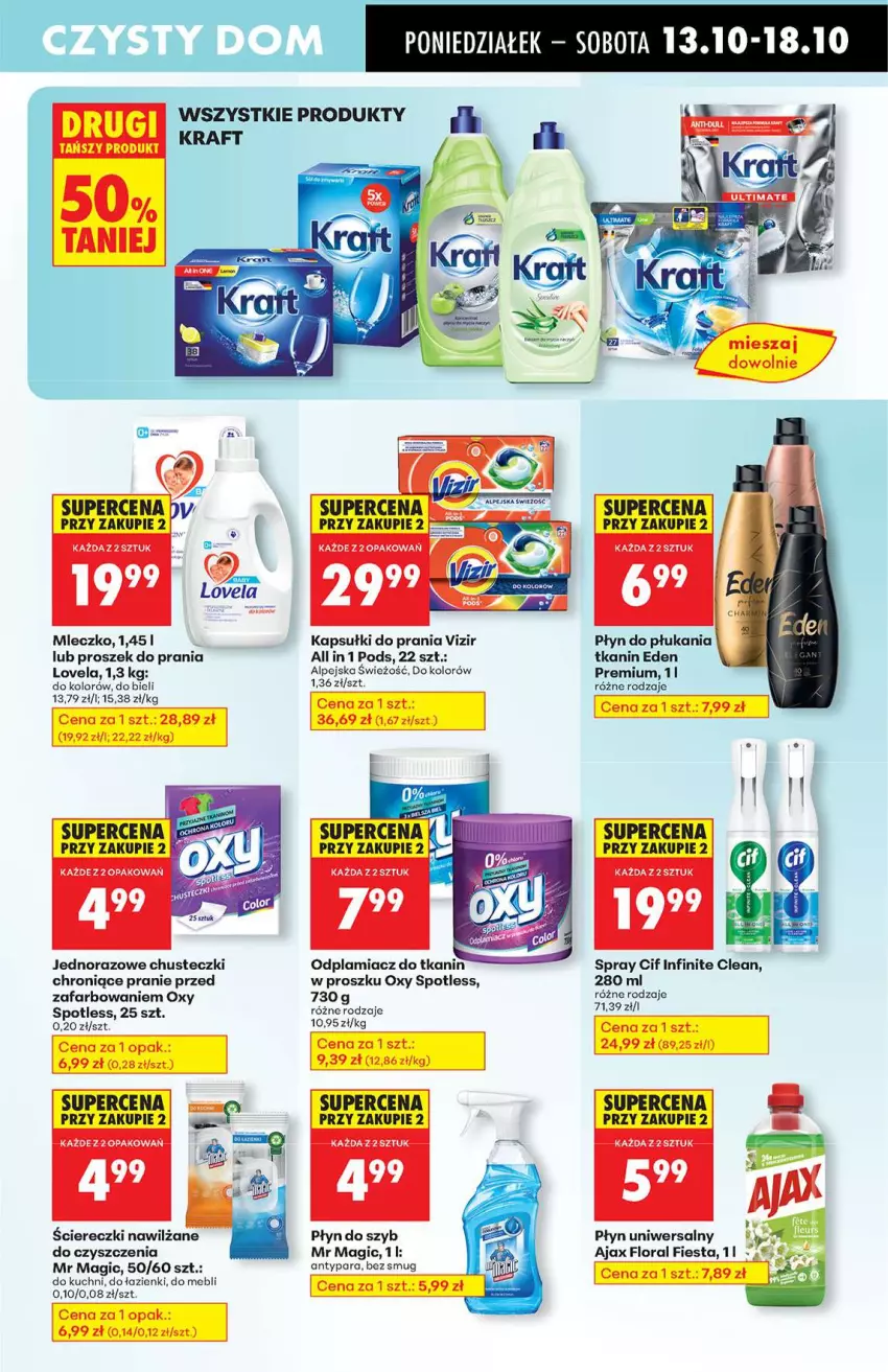 Gazetka promocyjna Biedronka - Od poniedziałku 13.10 - ważna 13.10 do 18.10.2025 - strona 61 - produkty: Ajax, Chusteczki, Cif, Fa, Flora, Kapsułki do prania, Lovela, Mleczko, Odplamiacz, Płyn do płukania, Płyn do szyb, Proszek do prania, Vizir