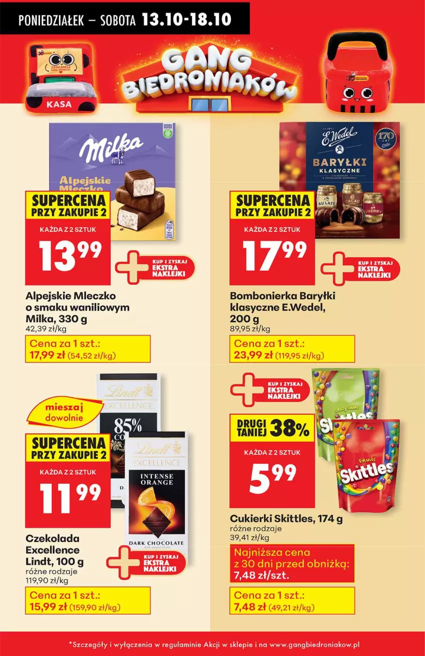 Gazetka promocyjna Biedronka - Od poniedziałku 13.10 - ważna 13.10 do 18.10.2025 - strona 74 - produkty: Baryłki, Cukier, Cukierki, Czekolada, Lindt, Milka, Mleczko