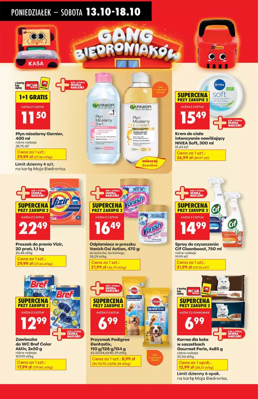 Gazetka promocyjna Biedronka - Od poniedziałku 13.10 - ważna 13.10 do 18.10.2025 - strona 76 - produkty: Bref, Cif, Garnier, Gra, Krem do ciała, Makijaż, Nivea, Odplamiacz, Pedigree, Płyn micelarny, Proszek do prania, Spray do czyszczenia, Vanish, Vizir, Zawieszka do wc