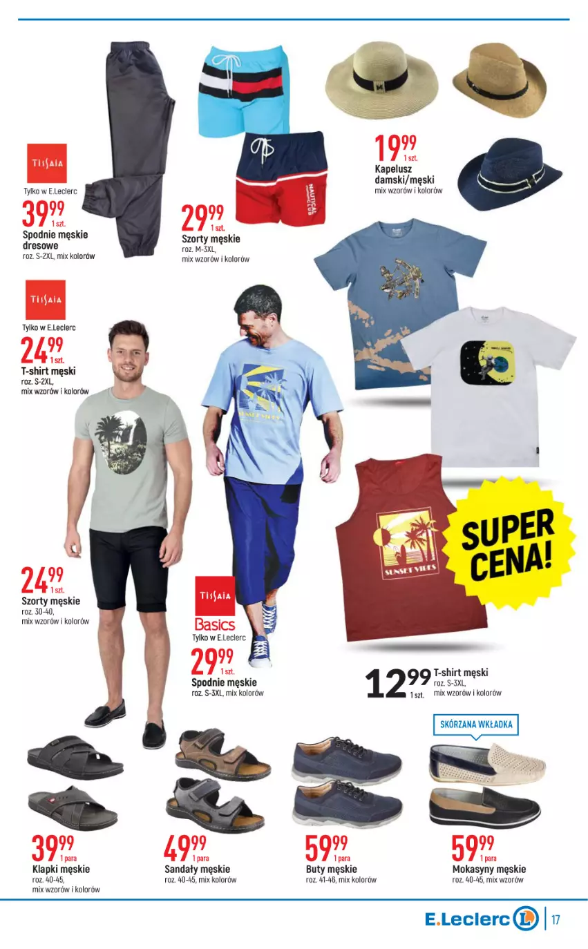 Gazetka promocyjna E Leclerc - ważna 04.05 do 14.05.2022 - strona 17 - produkty: Buty, Dres, Klapki, Mokasyny, Sandał, Spodnie, Szorty, T-shirt