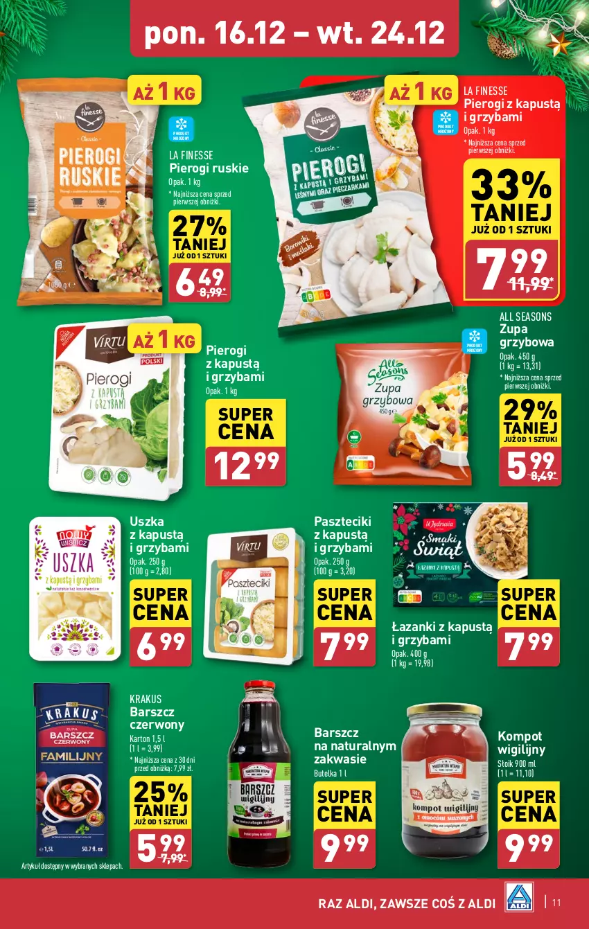 Gazetka promocyjna Aldi - Pełna oferta - ważna 16.12 do 24.12.2024 - strona 11 - produkty: All Seasons, Kapustą, Krakus, Pierogi, Zupa