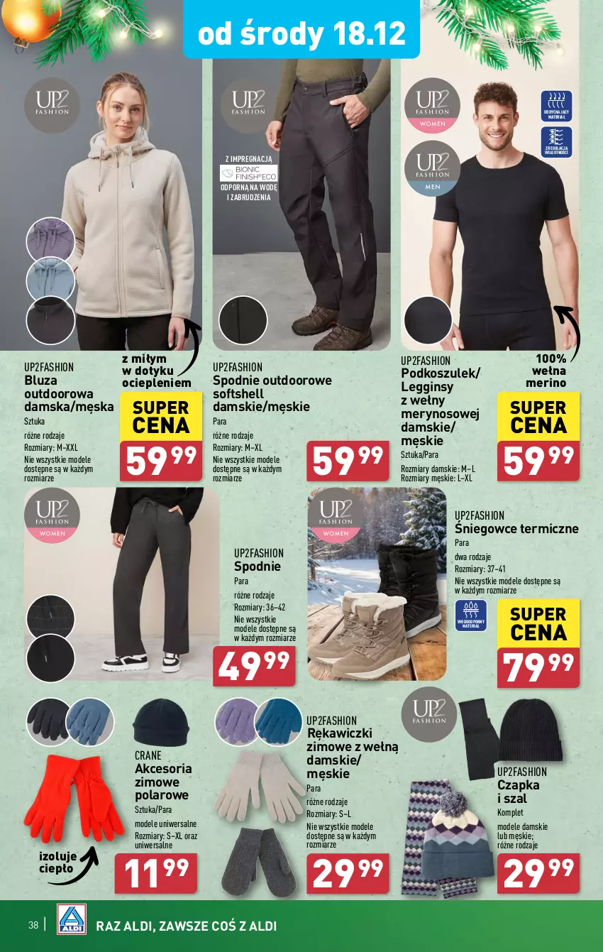 Gazetka promocyjna Aldi - Pełna oferta - ważna 16.12 do 24.12.2024 - strona 38 - produkty: Bluza, Czapka, Fa, Gin, Kosz, Legginsy, LG, Podkoszulek, Por, Spodnie, Szal, Wełna