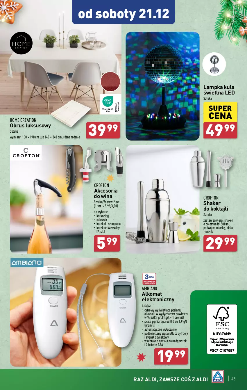 Gazetka promocyjna Aldi - Pełna oferta - ważna 16.12 do 24.12.2024 - strona 45 - produkty: Alkomat, Koc, Korkociąg, Obrus, Opaska, Sitko, Stek, Tłuczek