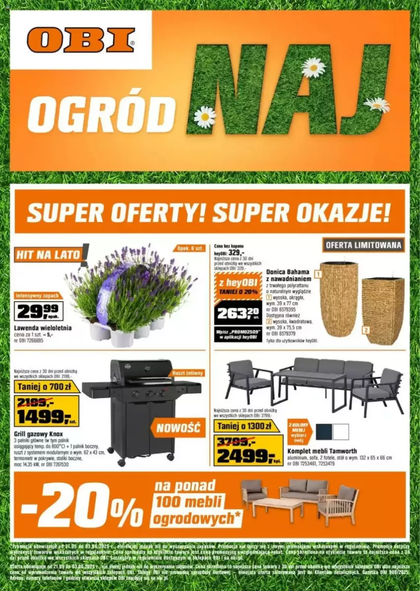Gazetka promocyjna Obi - ważna 21.05 do 03.06.2025 - strona 1 - produkty: Fa, Fotel, Grill, Grill gazowy, Hama, LG, Por, Rama, Sok, Stół, Szafa, Termometr