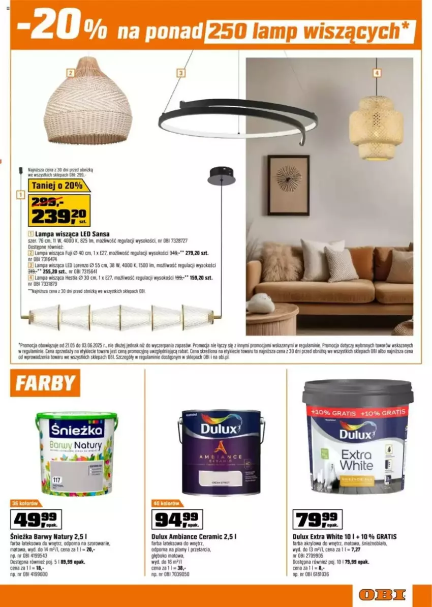 Gazetka promocyjna Obi - ważna 21.05 do 03.06.2025 - strona 32 - produkty: Dulux, Fa, Farba akrylowa, Farba lateksowa, Gra, Lampa, Lampa wisząca, Lorenz, Sok
