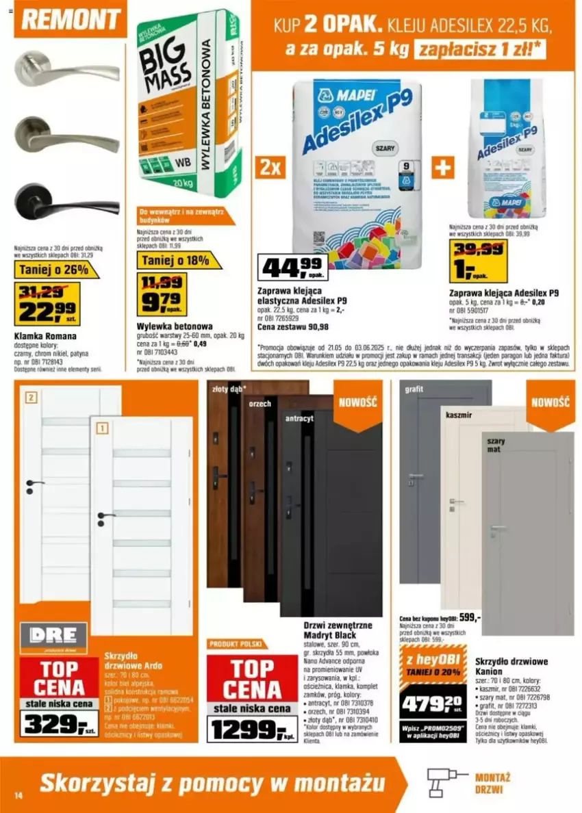 Gazetka promocyjna Obi - ważna 21.05 do 03.06.2025 - strona 6 - produkty: Drzwi, Drzwi zewnętrzne, Fa, Gra, Klamka, Klej, Lack, Rama, Skrzydło drzwiowe, Tran, Wylewka betonowa