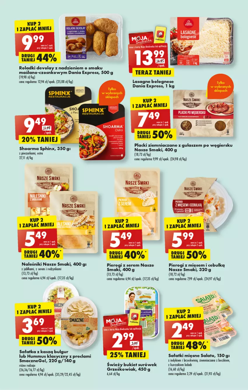 Gazetka promocyjna Biedronka - ważna 17.04 do 22.04.2023 - strona 23 - produkty: Bukiet, Bulgur, Hummus, Jabłka, Lack, Lasagne, Lasagne bolognese, LG, Mus, Naleśniki, Piec, Pieczarka, Pierogi, Sałat, Ser, Shoarma, Tera