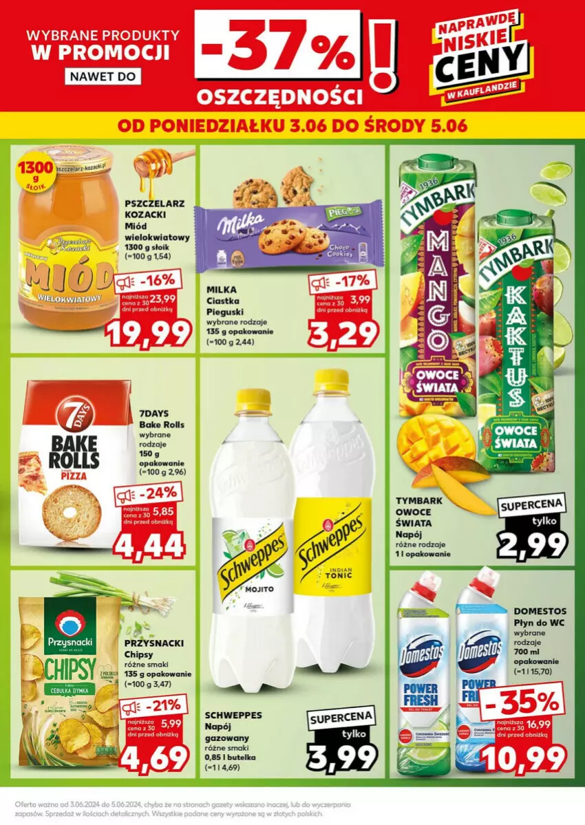 Gazetka promocyjna Kaufland - ważna 03.06 do 05.06.2024 - strona 20 - produkty: Bake Rolls, Chipsy, Ciastka, Miód, Napój, Napój gazowany, Owoce, Płyn do wc, Przysnacki, Schweppes