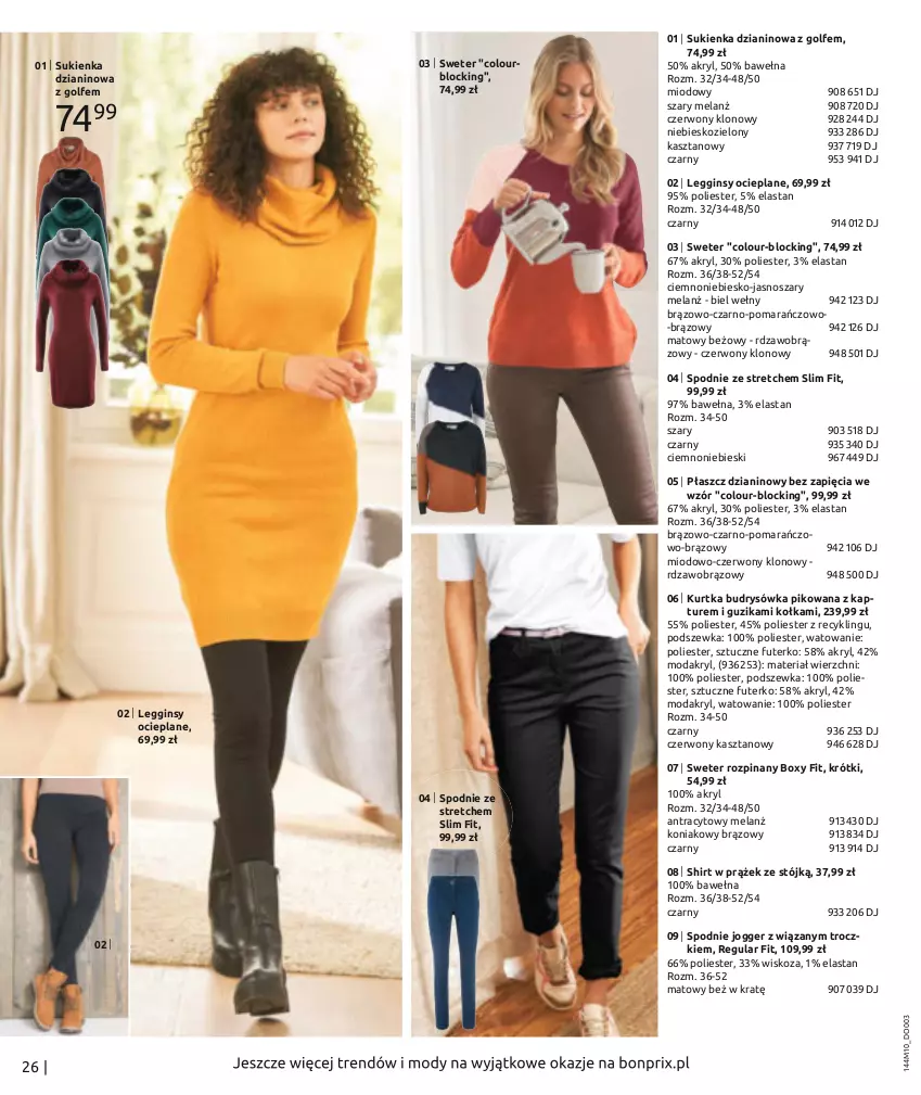 Gazetka promocyjna Bonprix - Na tropie zimy - ważna 02.11.2021 do 20.04.2022 - strona 28 - produkty: Gin, Kurtka, Legginsy, Legginsy ocieplane, Moda, Płaszcz, Spodnie, Sukienka, Sweter, Wełna